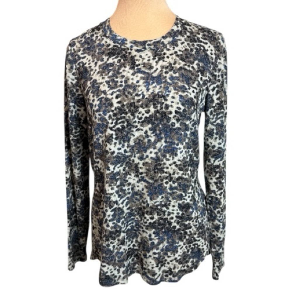 NIC+ZOE Blue Leopard Print Long Sleeve Top XS - Stylish Animal Print Blouse NWOT